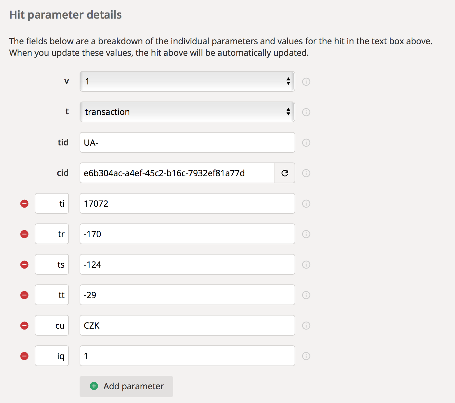 Vyplňte parametry Google Hit
